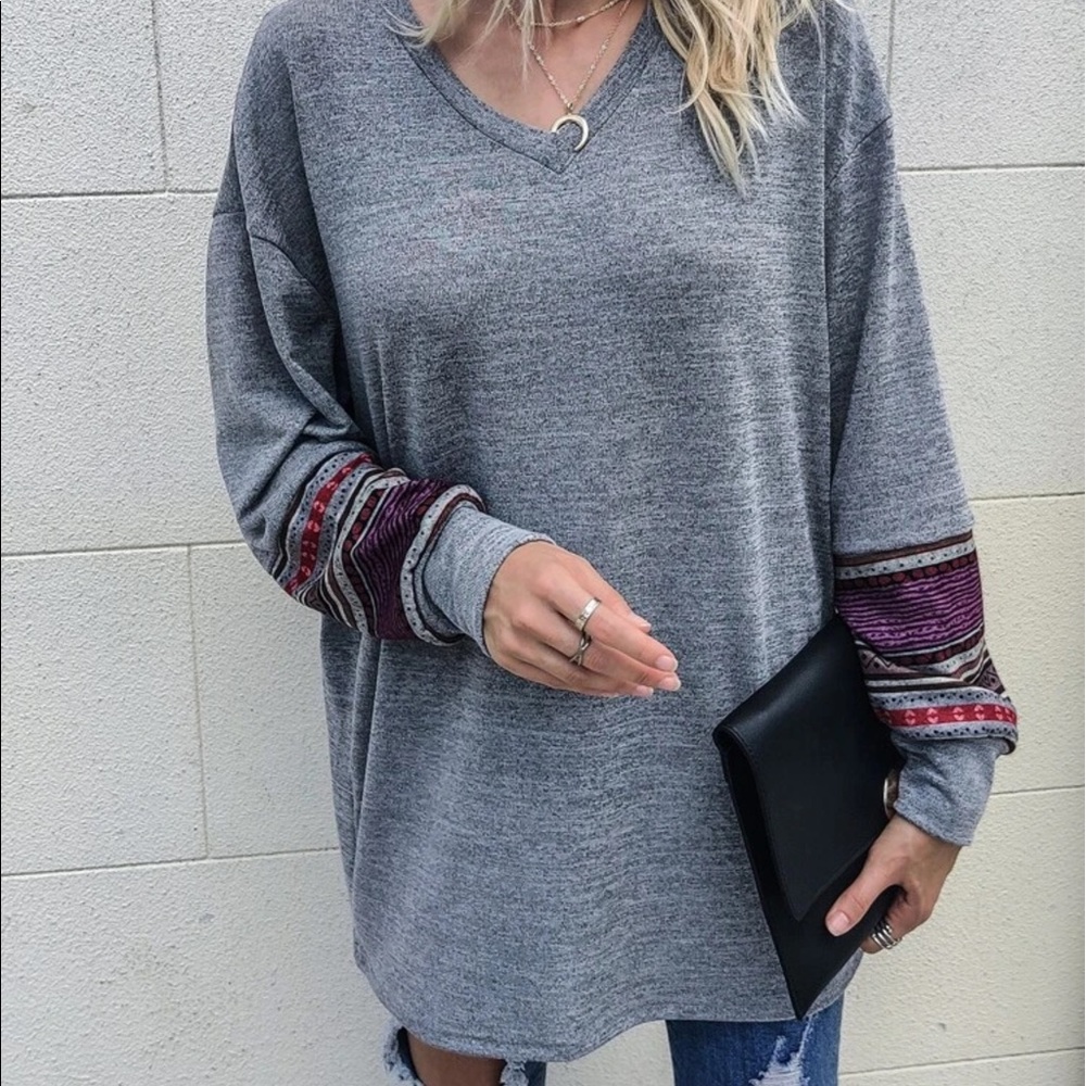 GRAY SPACE DYE STRIPED DROP SHOULDER TEE - Picture 5 of 8